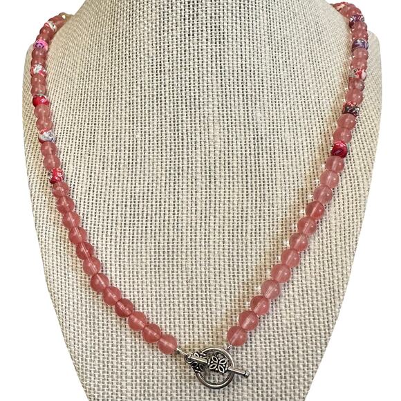 Rose quartz beaded necklace with stainless locket for beads - perfumed ball - Picture 2 of 5